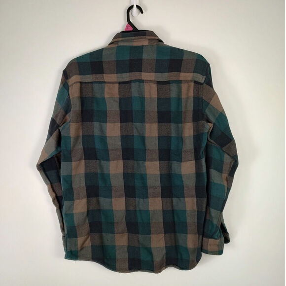 VTG Hickory Shirt Co green/tan plaid 1/4 zip distressed flannel mens M-Tall - Picture 7 of 9